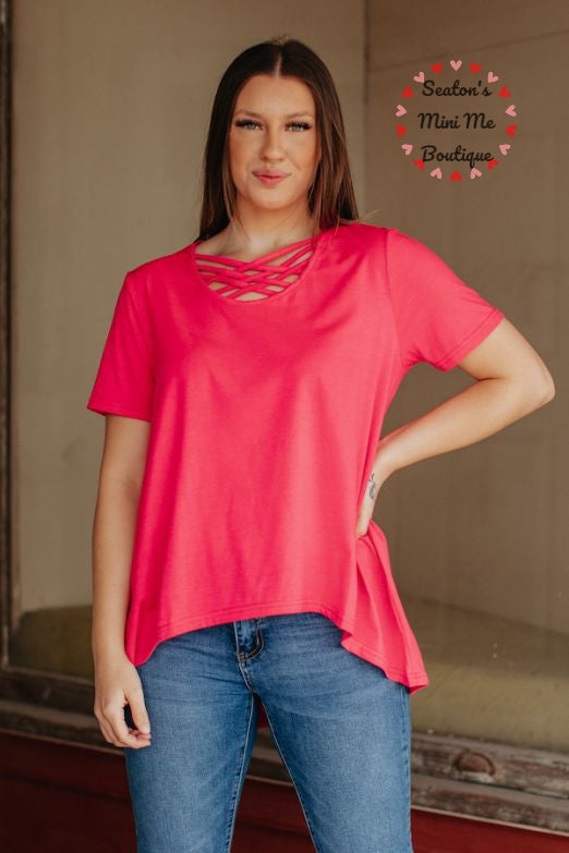 Essential Neon Pink Relaxed Fit Caged Neck Top